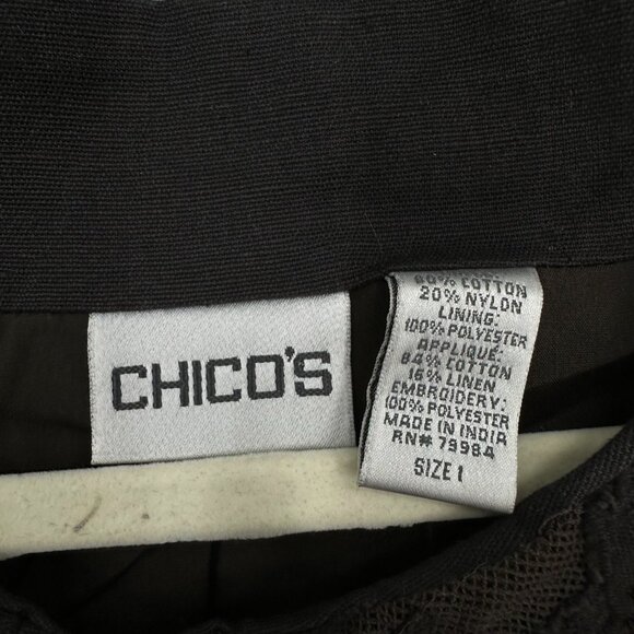 Chicos Beaded Jacket Embellished Collarless Button Down Brown Cotton Long Sleeve - Picture 3 of 7